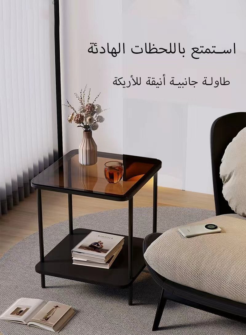 Kawkab Industrial Modern Glass Top Metal Side Table, Slim Narrow End Table with Sturdy Frame Small Space Corner Table for Living Room, Bedroom, Office, Easy Assembly - Image 2